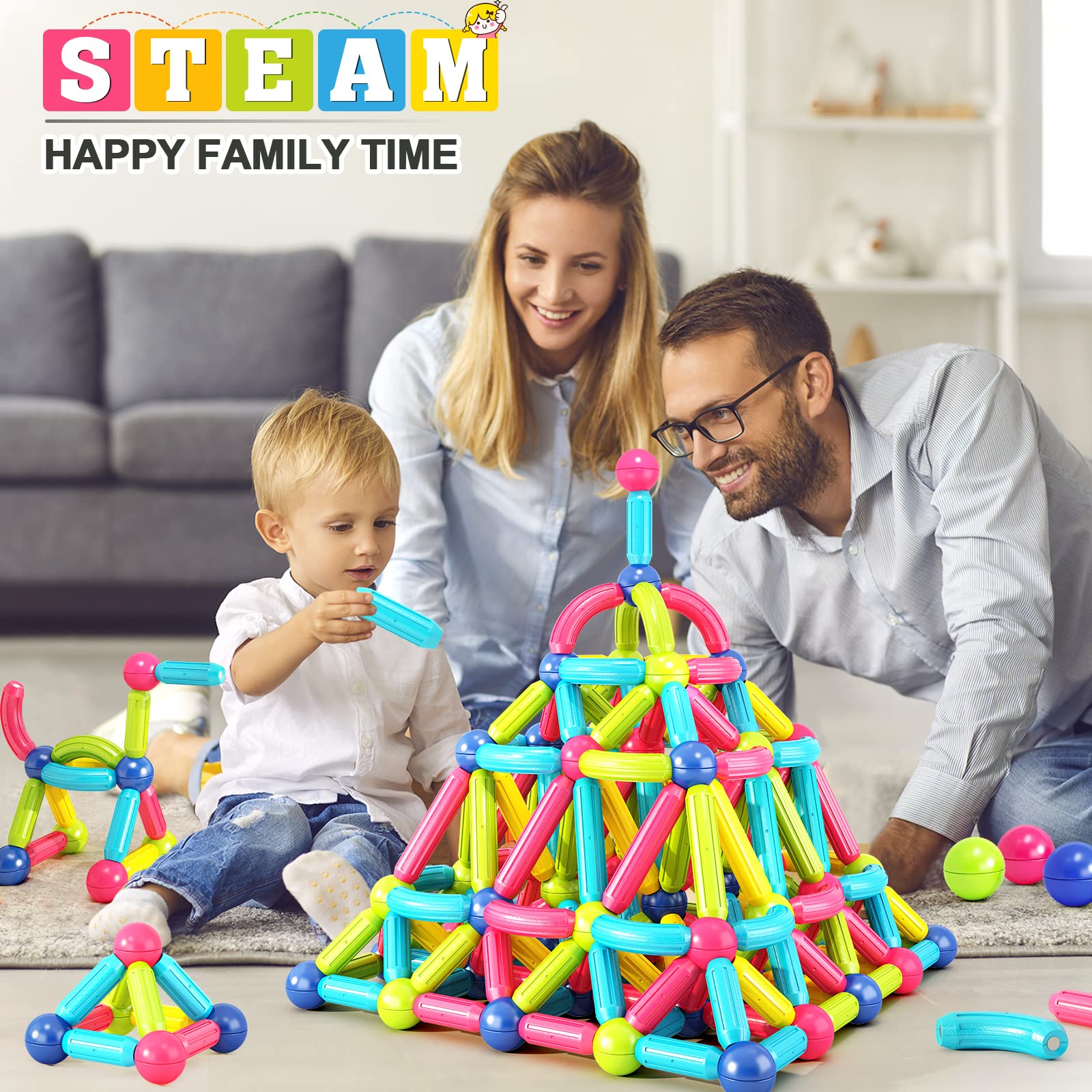 Loovio Magnet Toys for 3 Year Old Boys & Girls, Montessori Toys for Toddlers Kids, Magnetic Blocks Building DIY Learning Educational Toys Gift- Starter Set