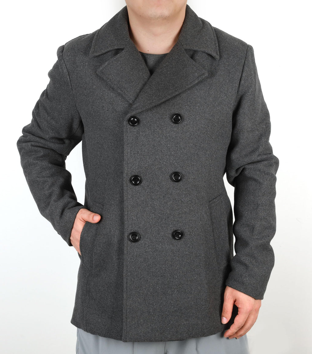 chouyatou Men's Classic Notched Collar Double Breasted Wool Blend Pea Coat (Medium, Gray)