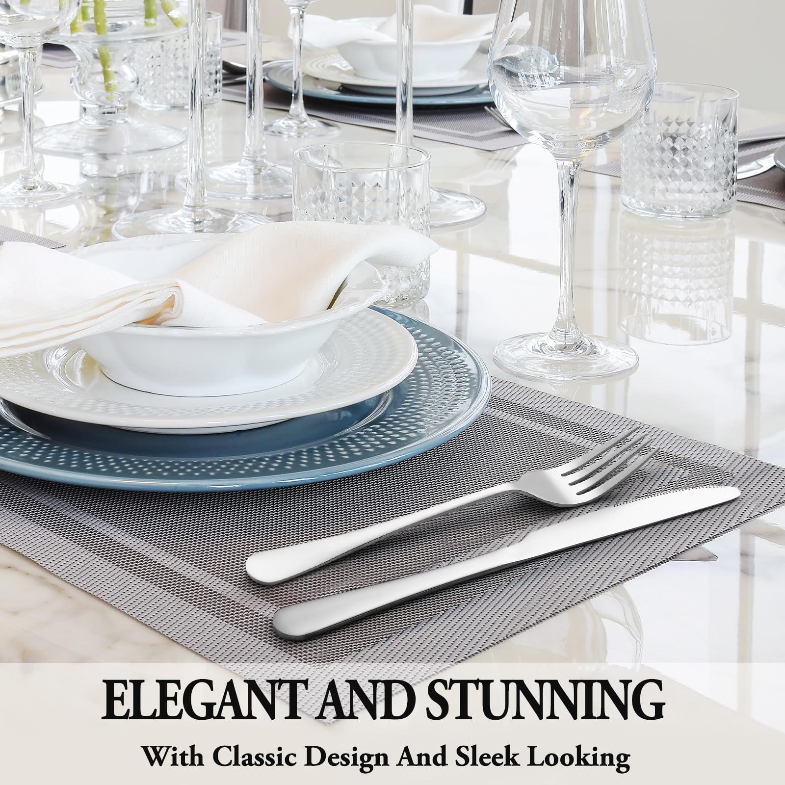 MUTNITT Silverware Set with Steak Knives Service for 4,Stainless Steel Flatware, Mirror Polished Cutlery Utensil Set for Home Kitchen Eating Tableware, Include Fork Knife Spoon, Dishwasher Safe