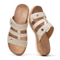 Littleplum Women Slides Sandals Arch Support Open Toe Walking Comfy Low Wedge Slides Adjustable Summer Shoes for Beach,Travel Apricot Size 9