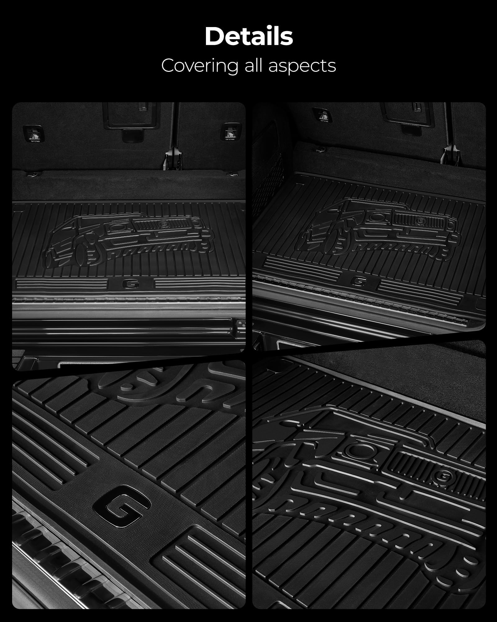 3W Floor Mats&Cargo Liner Fit for 2019-2024 2025 Mercedes-Benz G Class SUV TPE All Weather Custom Fit for G500/G550/G580/AMG G63 1st & 2nd Row with Trunk Mat Full Set Car Mats, Black