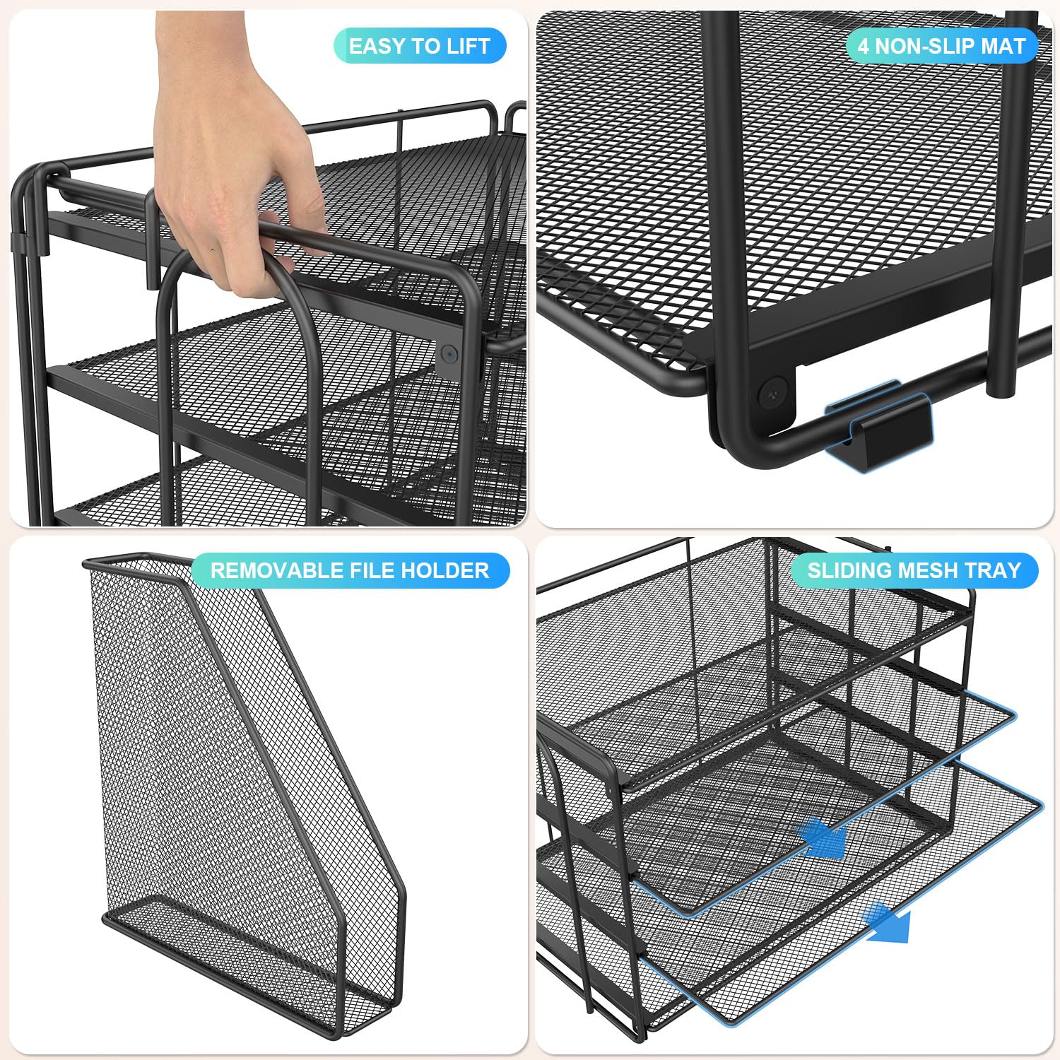 gianotter 4-Tier Paper Organizer With Magazine Holder, Desk Organizers and Accessories, Desk Accessories & Workspace Organizers, File Organizer for Office Supplies Storag (Black, 4-Tier)