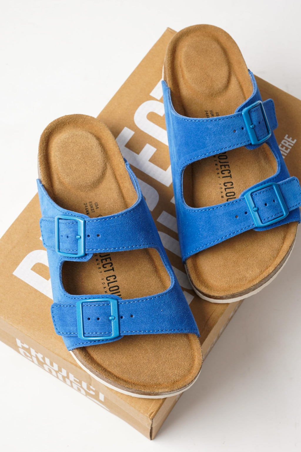Project Cloud 100% Genuine Leather Flat Sandals For Women 2026 Cork Footbed Womens Sandals with Memory Foam and arch support Vacation Essentials Slides for Women Footwear (Venita, OCEAN, 5.5)