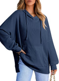 Dokotoo Women Ladies Hoodies Oversized Long Sleeve Sweatshirt for Women 2025 Fashion Plus Size Waffle Knit Winter Clothes Hooded Sweatshirts Casual Loose Hoodie with Pocket Dark Blue Medium