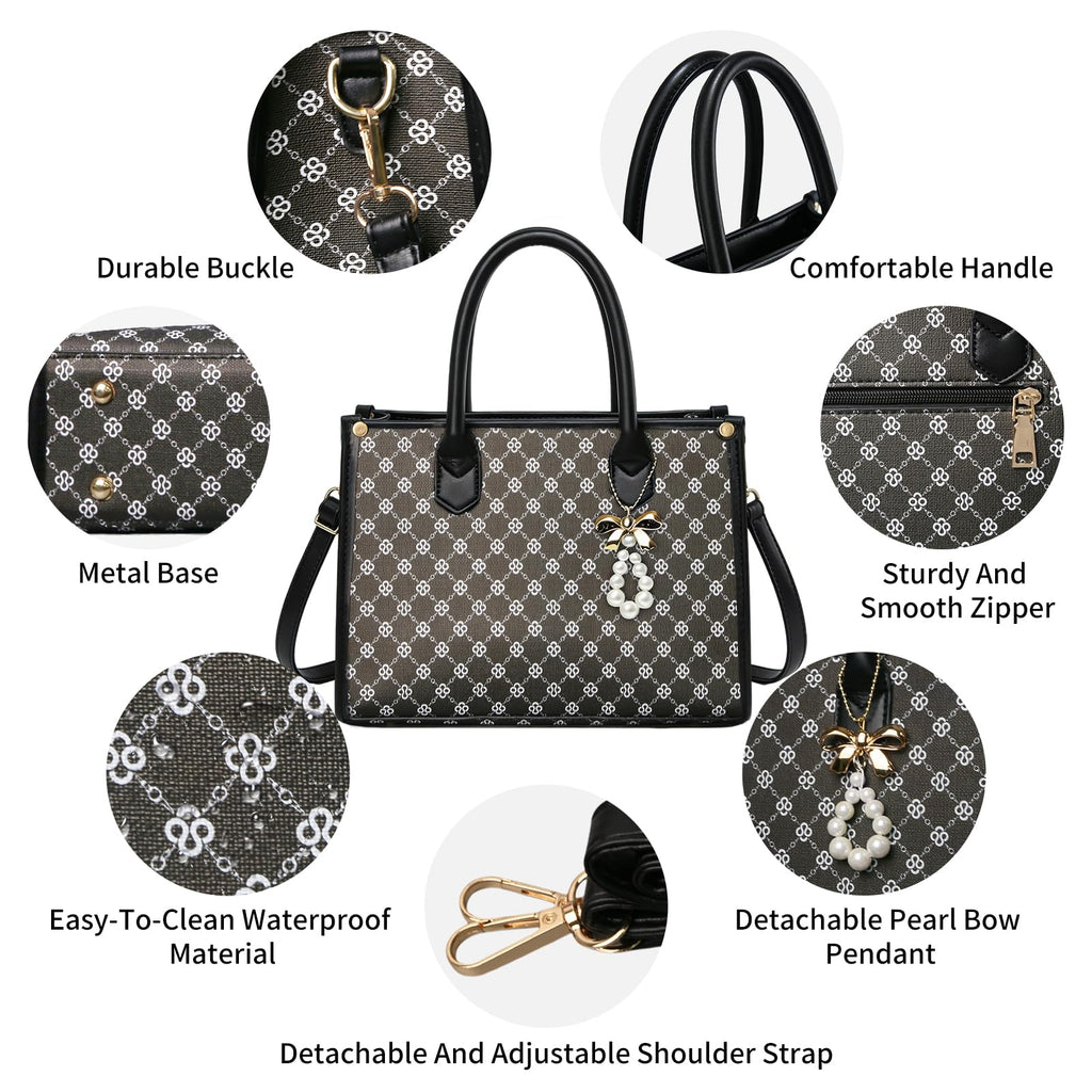 Women's Handbags Fashion, 3PCS Top Handle Bags for Women, Handbags Tote Shoulder Purse Set PU Leather Satchel Bag Adjustable Strap Work with Zippe (black)