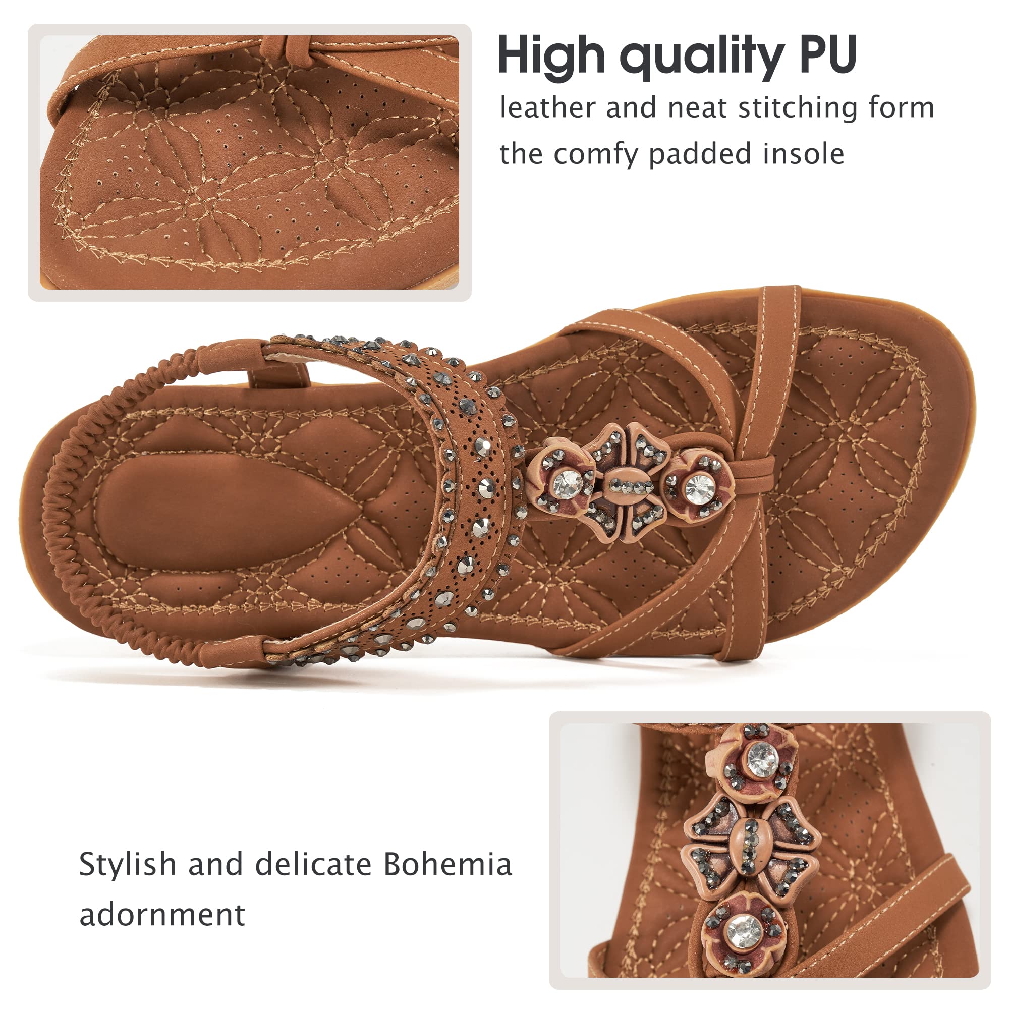 Alicegana Womens Sandals Shoes Comfort Walking with Non Slip on Casual Summer 2026 Shoes Dress Ankle Elastic Jeweled Bohemian Flats Vacation Wedding