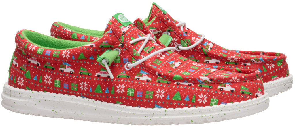HEYDUDE Wally Holiday Sweater Red/Green/Multi 11, Men’s Shoes, Slip-on Loafers, Comfortable & Light-Weight