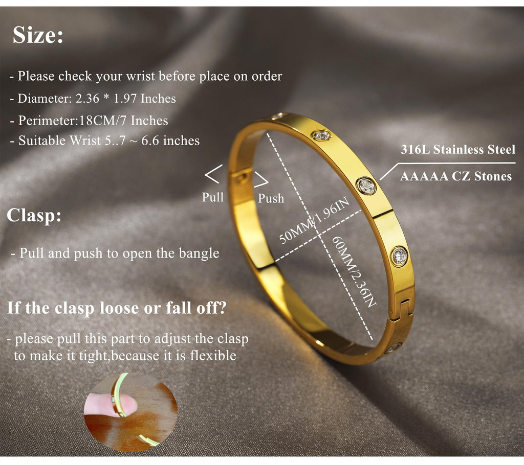 A D. 18 K Gold Plated Love Bangle Bracelet Set Stackable Cubic Zirconia Chain Bracelet Stainless Steel Chain Gold Bangle Bracelets for Women Valentine's Day (3 Sets(Tennis,Bangle))