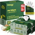 Petazy 400 Dog Wipes for Paws and Butt Ears Eyes | XL 8x8 Organic Pet Wipes for Dogs | Unscented Dog Wipes Cleaning Deodorizing | Extra Thick Paw Wipes for Dogs Cats Pets | Bonus Glove Wipes Included