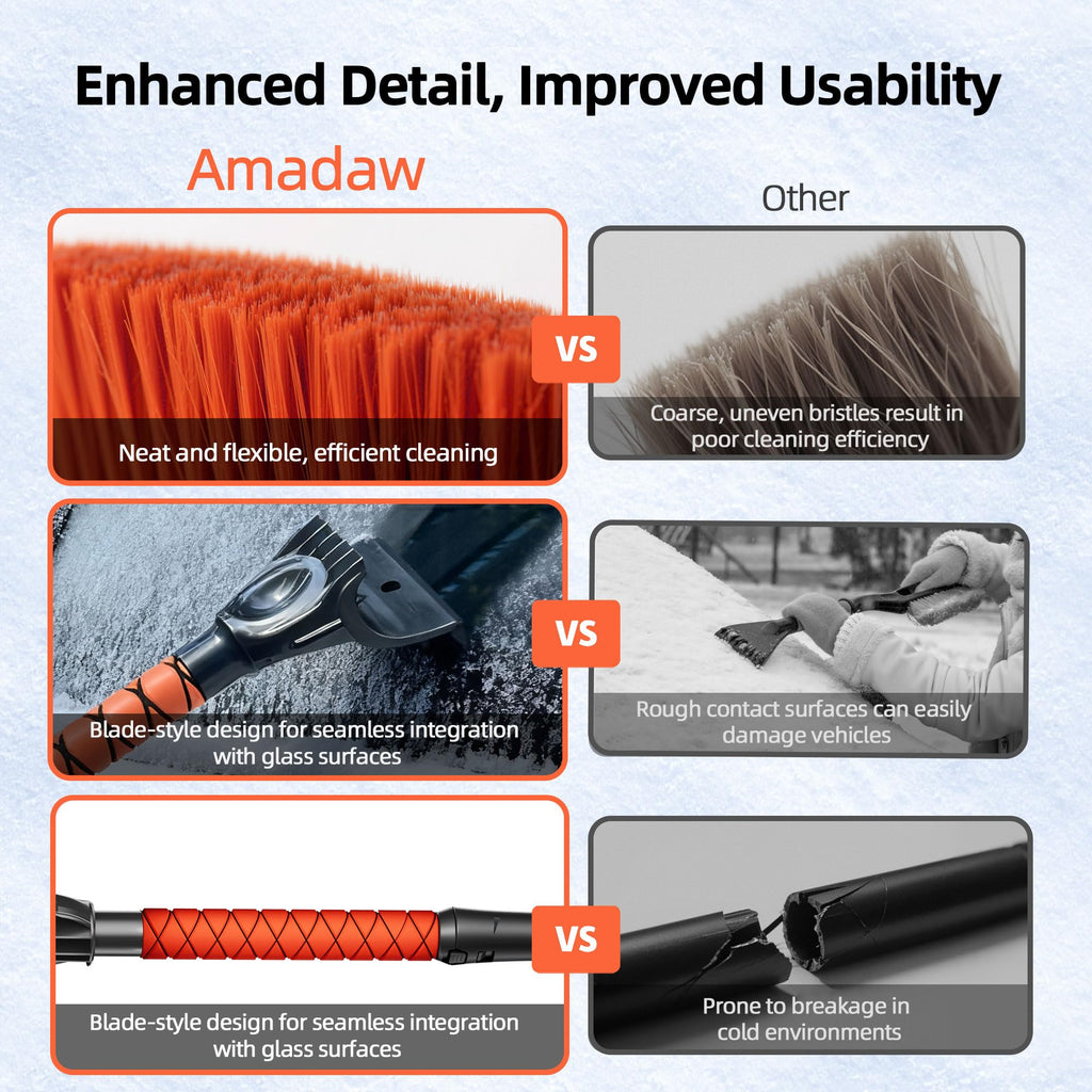 AMADAW 27" 2-in-1 Snow Brush and Ice Scrapers for Car Windshield [Military-Grade Rugged Durability] Removable for Easy Storage, Suitable for Sedans, SUVs and Trucks（Orange）