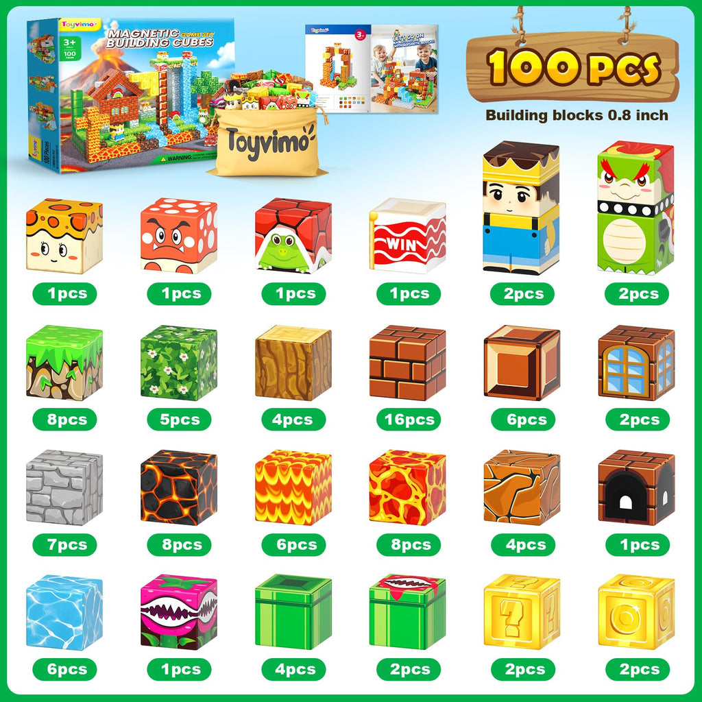 100PCS Magnetic Blocks Magnetic Building Blocks Sensory Toys for Kids Ages 3-5 6-8 8-12 Kids Game Toys for 3+ Year Old Boys & Girls, 3 4 5 6 7 8 9 10 Year Old Boy Birthday Gift Easter Basket Stuffers