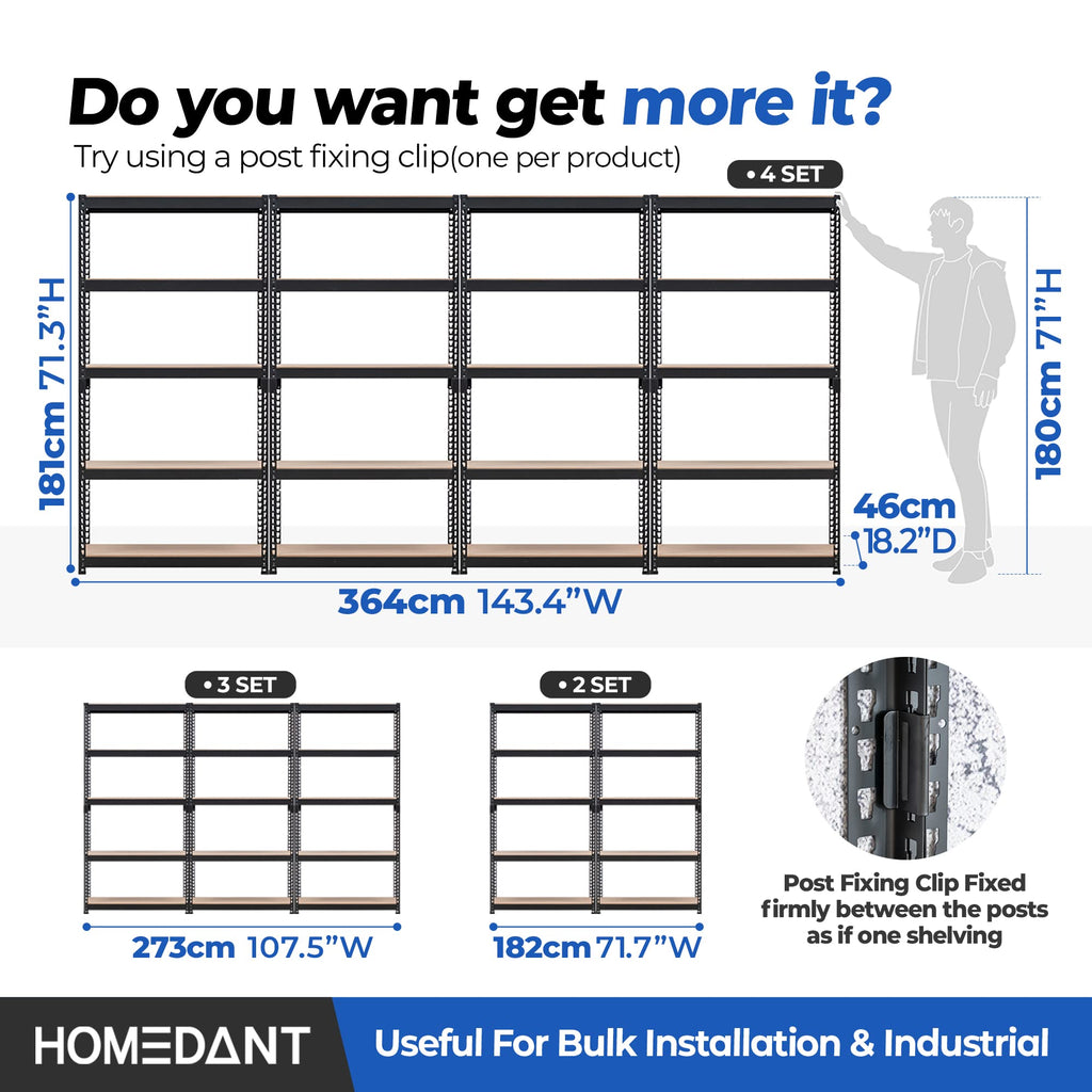 HOMEDANT 35.9" W Deep Width 5 Tier Heavy Duty Garage Shelving Adjustable Metal Rack Storage Shelves Standing Shelf Unit Organizers Pantry Closet Black 1Pack