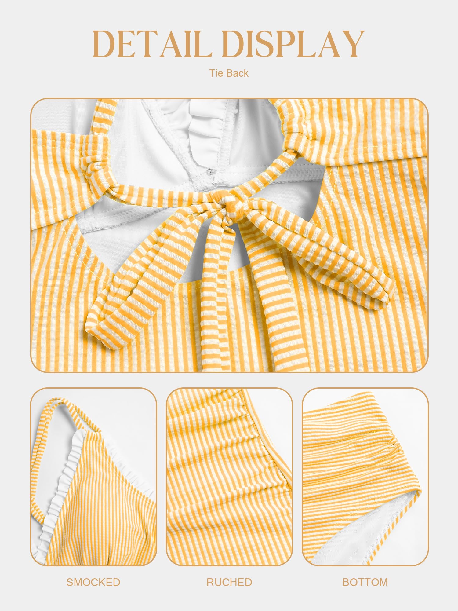ZAFUL Womens Tankini Bathing Suits Modest Two Piece Swimsuit Smocked Push Up Slimming Tankinis with High Waisted Full Coverage Bottom Sexy Adjustable Straps Ruched Tummy Control Swimwear Yellow L