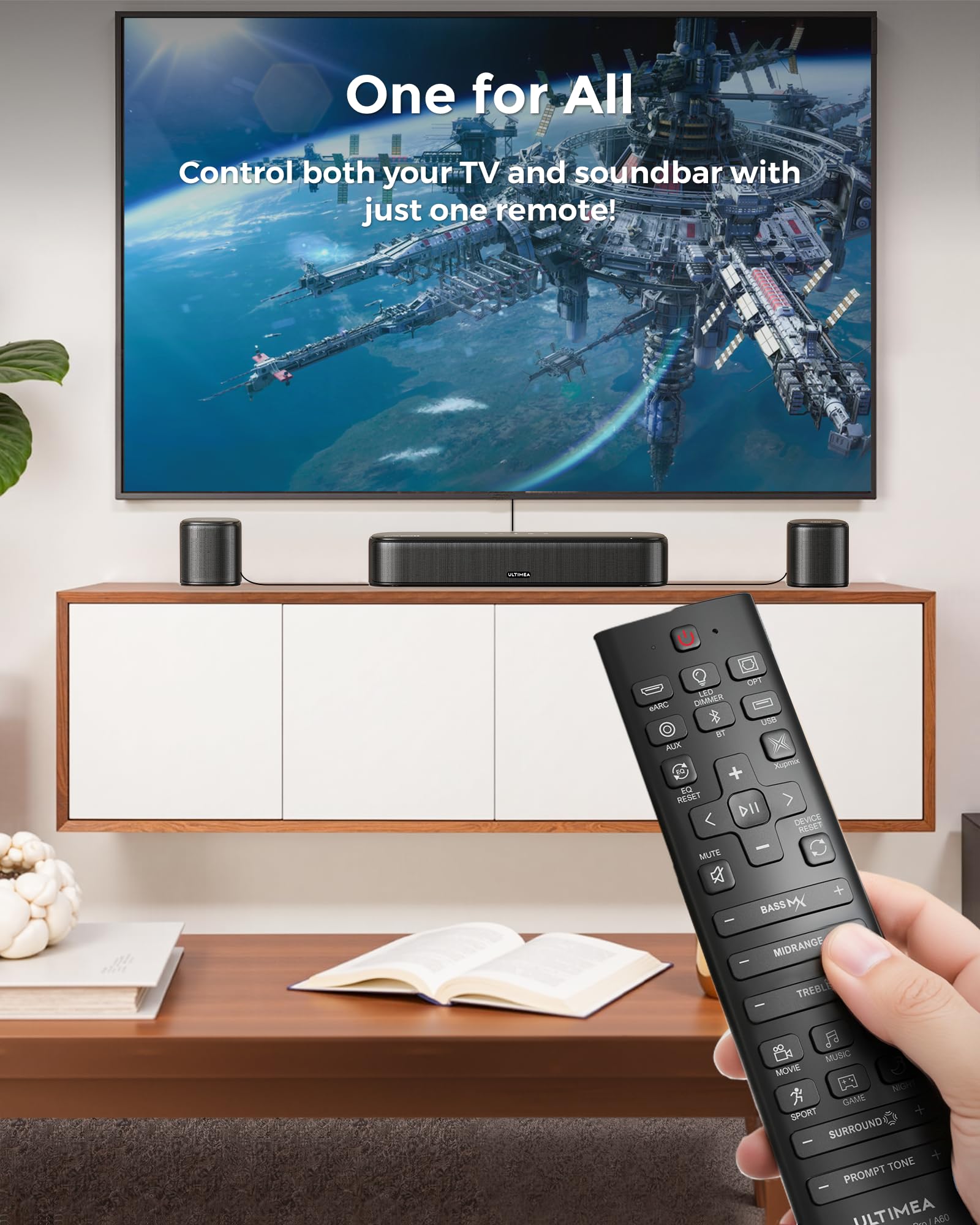 ULTIMEA 7.1ch Sound Bar with Dolby Atmos, Surround Sound System for TV with 4 Surround Speakers, Sound Bar for Smart TV with App Control, Soundbar with Subwoofer for Home Theater, HDMI eARC, Aura A60