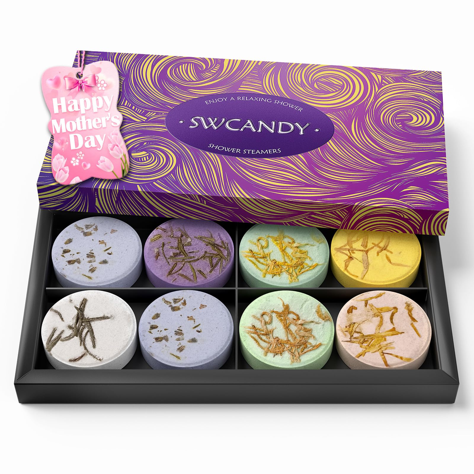 Shower Steamers Aromatherapy Birthday Gifts for Women - SWCANDY 8 Pcs Mothers Day Gifts, Mom Wife Daughter Grandma Sister Her Self Care with Natural Essential Oils Relaxation Home SPA Travel Holidays