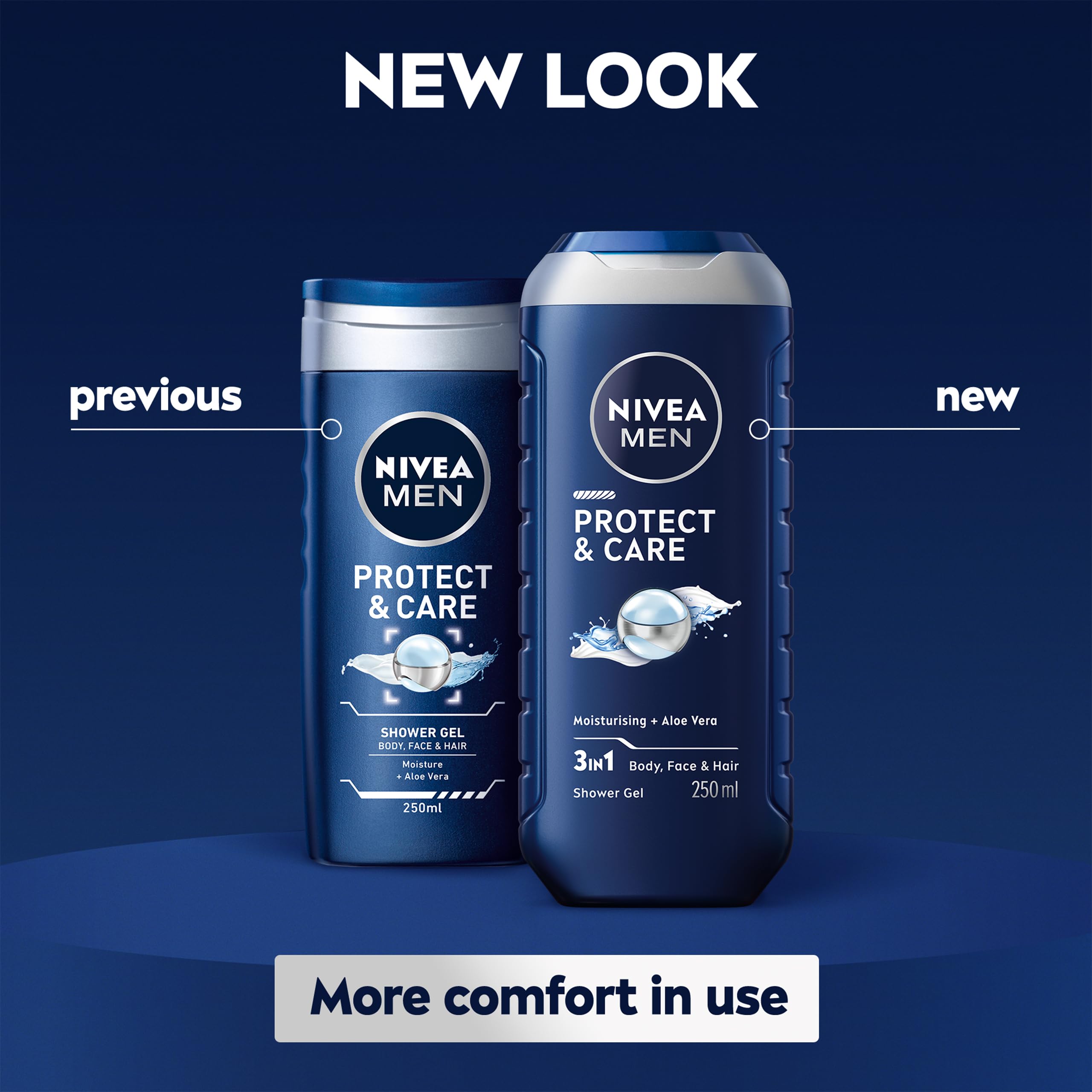 NIVEA MEN Protect & Care Shower Gel (250 ml), Moisturising 3-in-1 Body Wash for Men with Aloe Vera, Energising NIVEA MEN Shower Gel