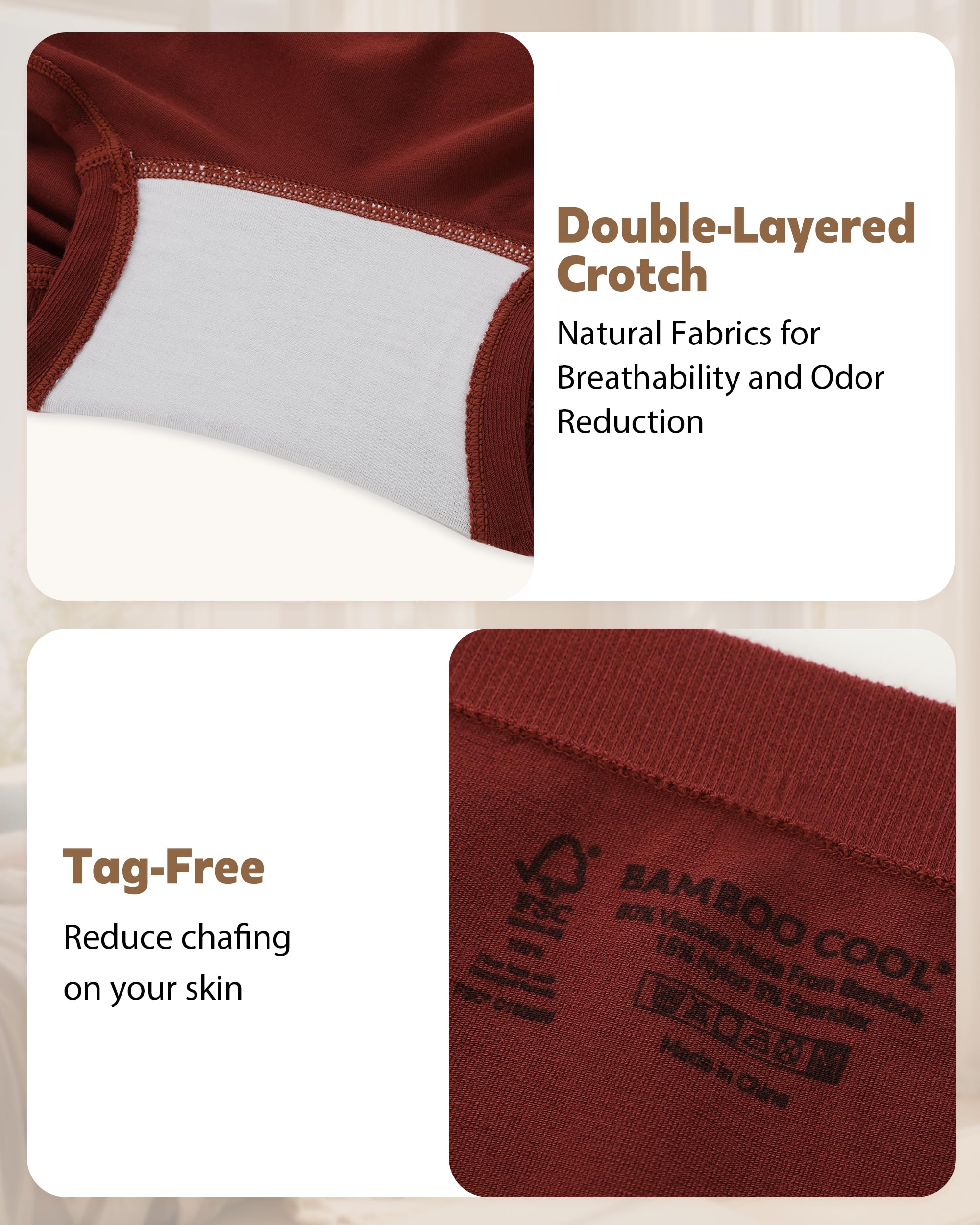 BAMBOO COOL Seamless Boyshort Underwear for Women Mid Waist Stretchy Panties Moisture Wicking Boxer Briefs 5 Pack
