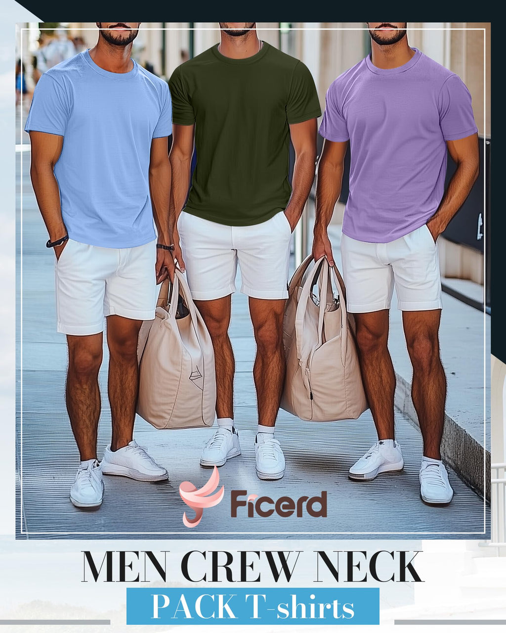 Ficerd 5 Pack Men's Big and Tall Shirts Short Sleeve Cotton Tee Summer Crew Neck Oversize Top Loose Fit Shirt Multipack(Black, Army Green, Sky Blue, Teal, Lavender Purple,6X-Large)