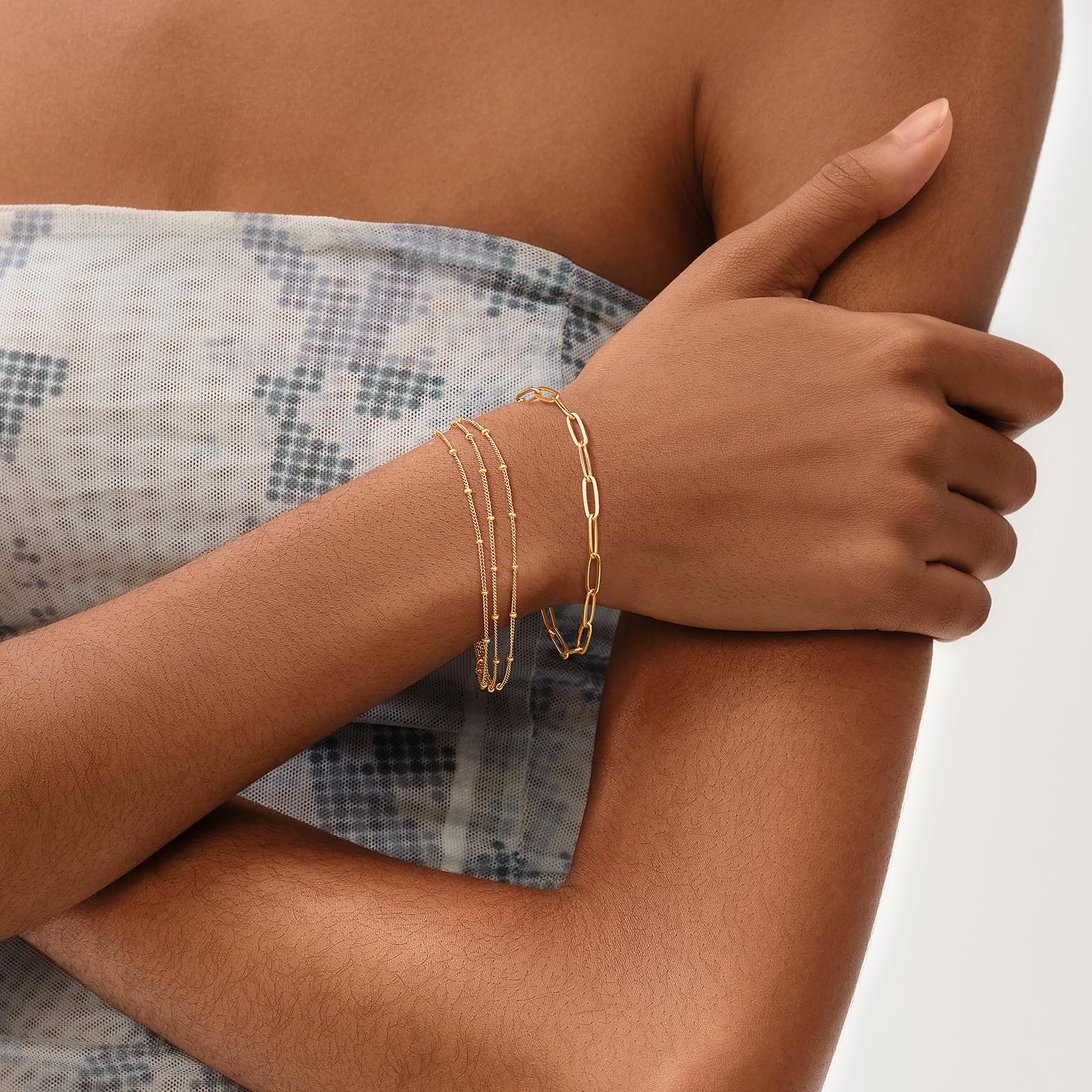MEVECCO Bracelet for Women Gold Paperclip Chain Oval Link 14K Gold Plated Dainty Simple Jewelry