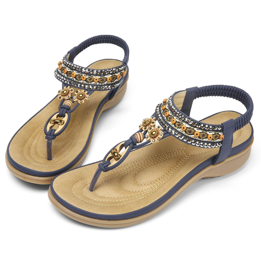 Littleplum Womens Sandals Arch Support Summer Beach Sandals Comfort Walking Shoes Bohemian Flip Flops Sandals for Women Blue Size 8.5