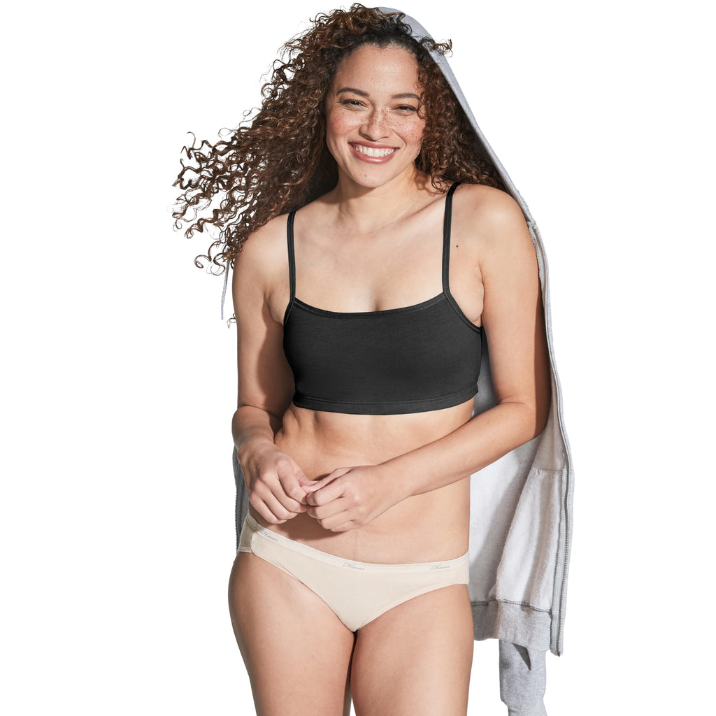 Hanes womens Comfortflex Fit Bralette Pack, Stretch Cotton Low-impact Bra, Moisture-wicking Cotton Bralette, 3-pa Bra, 3-pack - String Crop Black/Spiced Fig/Terra Red, Large US