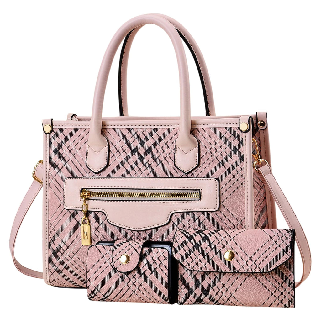 Purses and Handbags for Women, 3Pcs Women's Handbags Fashion PU Leather, Tote Shoulder Top Handle Satchel Purse Bags Adjustable Strap Work Satchel with Wallet (pink)