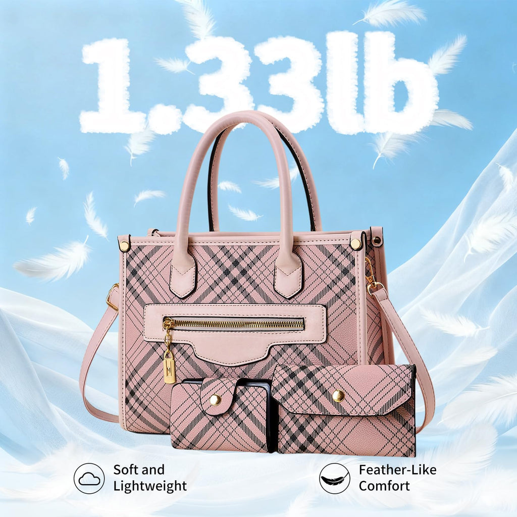 Purses and Handbags for Women, 3Pcs Women's Handbags Fashion PU Leather, Tote Shoulder Top Handle Satchel Purse Bags Adjustable Strap Work Satchel with Wallet (pink)