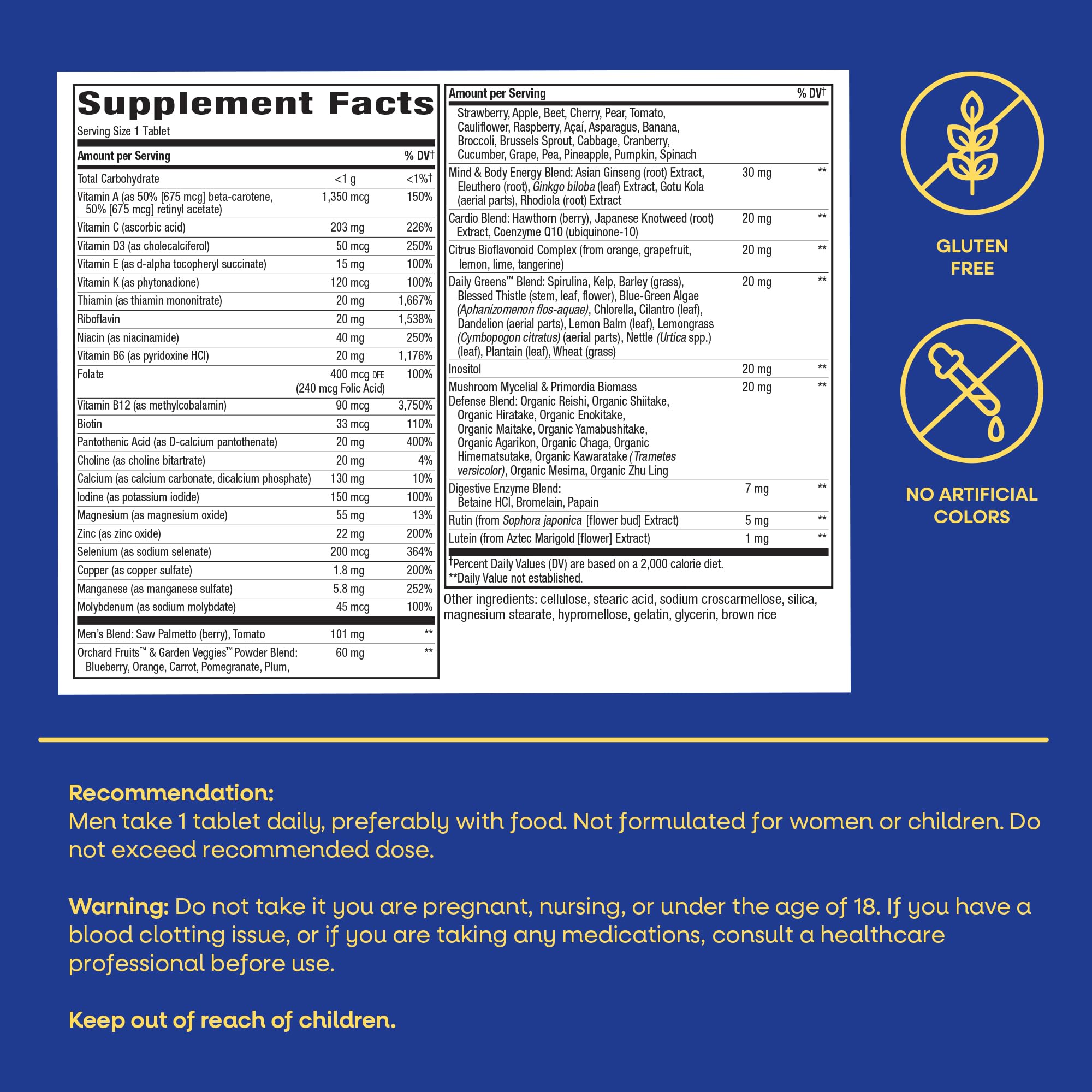 Nature's Way Alive! Men’s 50+ Daily Ultra Multivitamin, High Potency Formula, Supports Healthy Brain, Eyes & Heart*, with Methylated B12, Gluten-Free, 60 Tablets (Packaging May Vary)