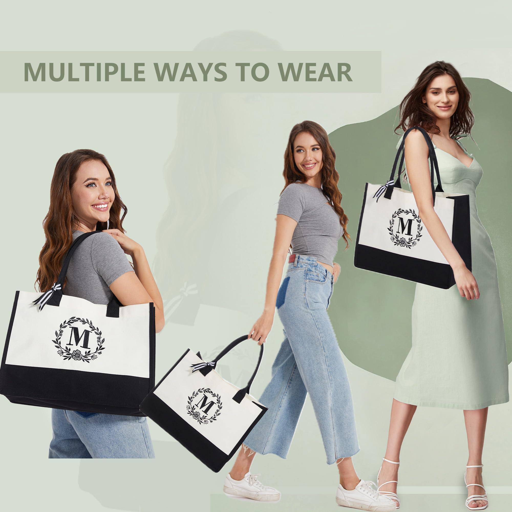 BeeGreen Monogram Tote Bags Personalized Canvas Gift Bag for Women Teacher Mom Friend Bride Female Coworkers Gift large Baskets Empty for Birthday Beach Wedding Work Unique Cute Basket (Letter K)