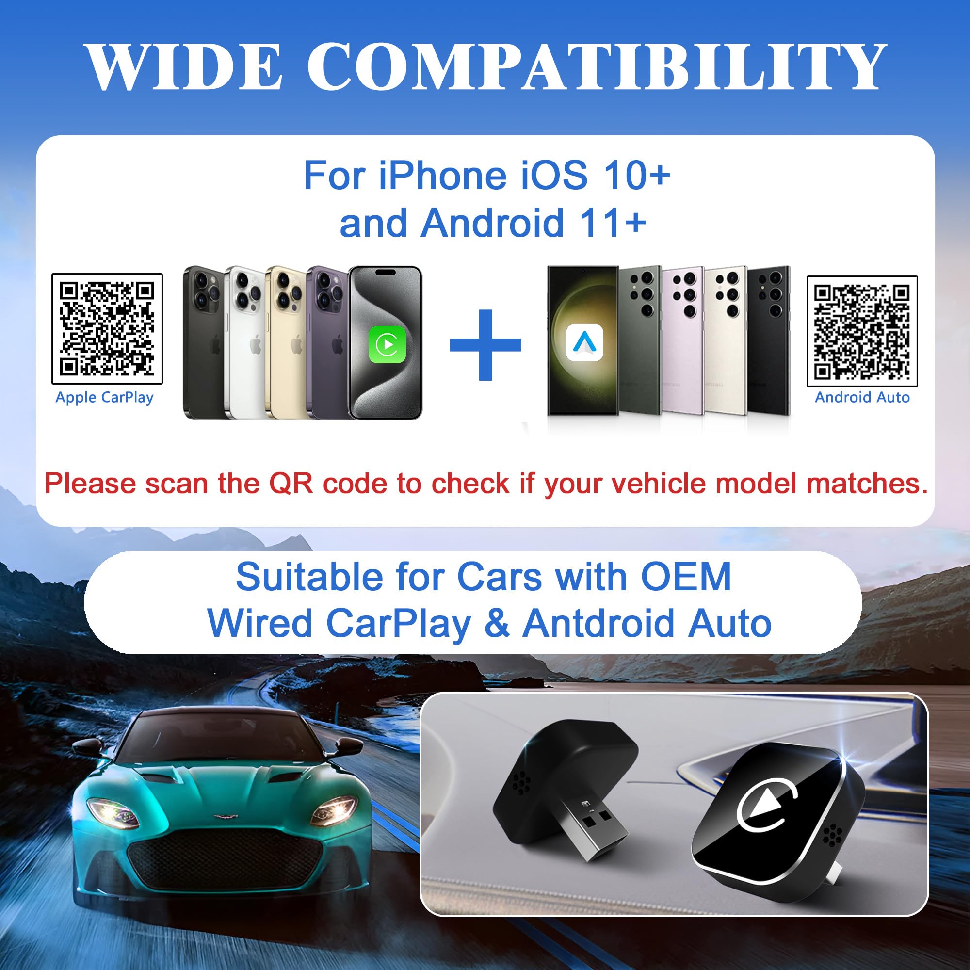 Wireless CarPlay Adapter, 2026 Upgraded Wired to Wireless for Apple CarPlay & Android Auto, Mini USB Design Car Play Adapter with Type-C Extension, Plug and Play, Stable Connection & No Latency