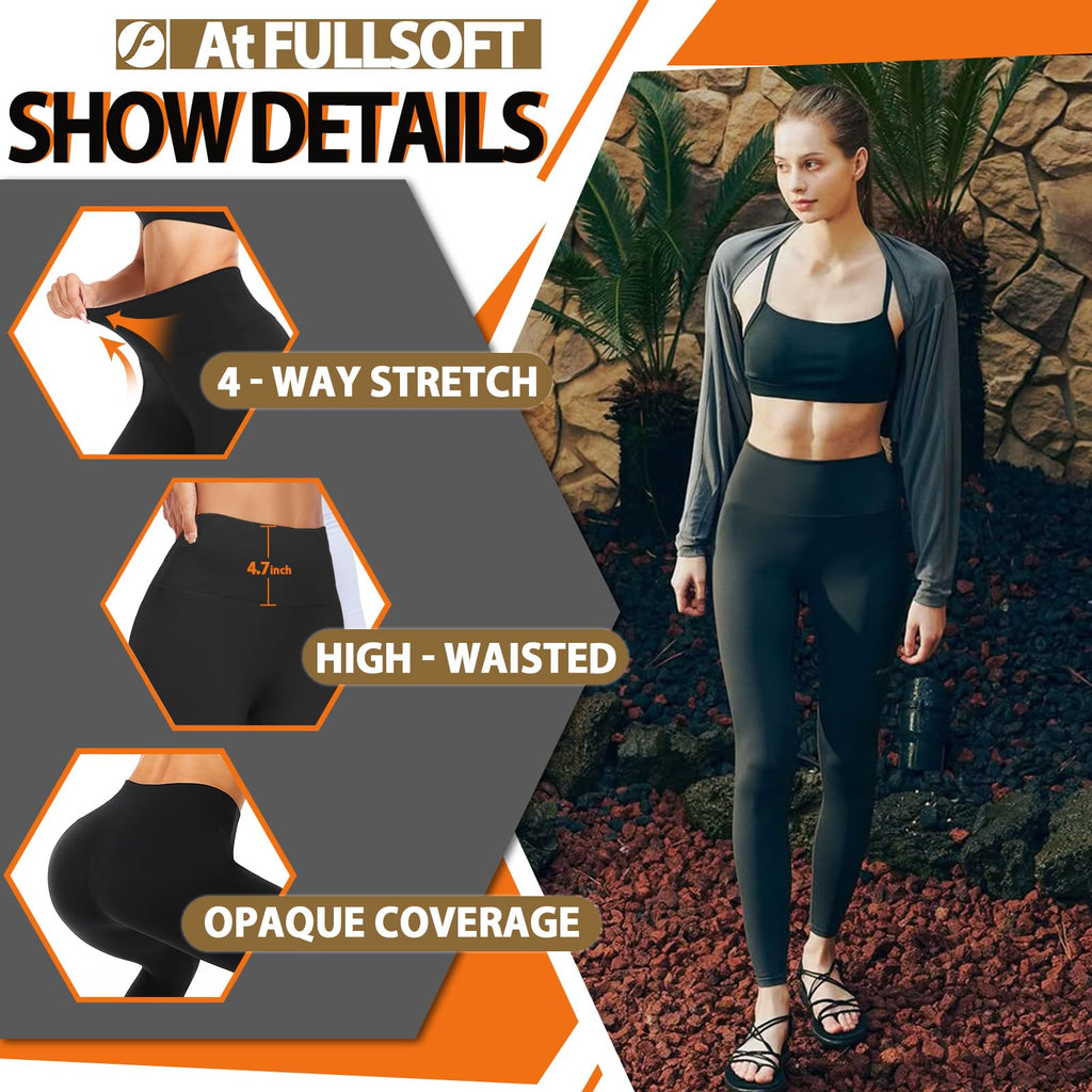 FULLSOFT 3 Pack Black Leggings for Women Non See Through-High Waisted Tummy Control Workout Clothes for Women Running Yoga Butt Lifting Plus Size Spandex Tights Pants(3 Pack Black,Large-X-Large)