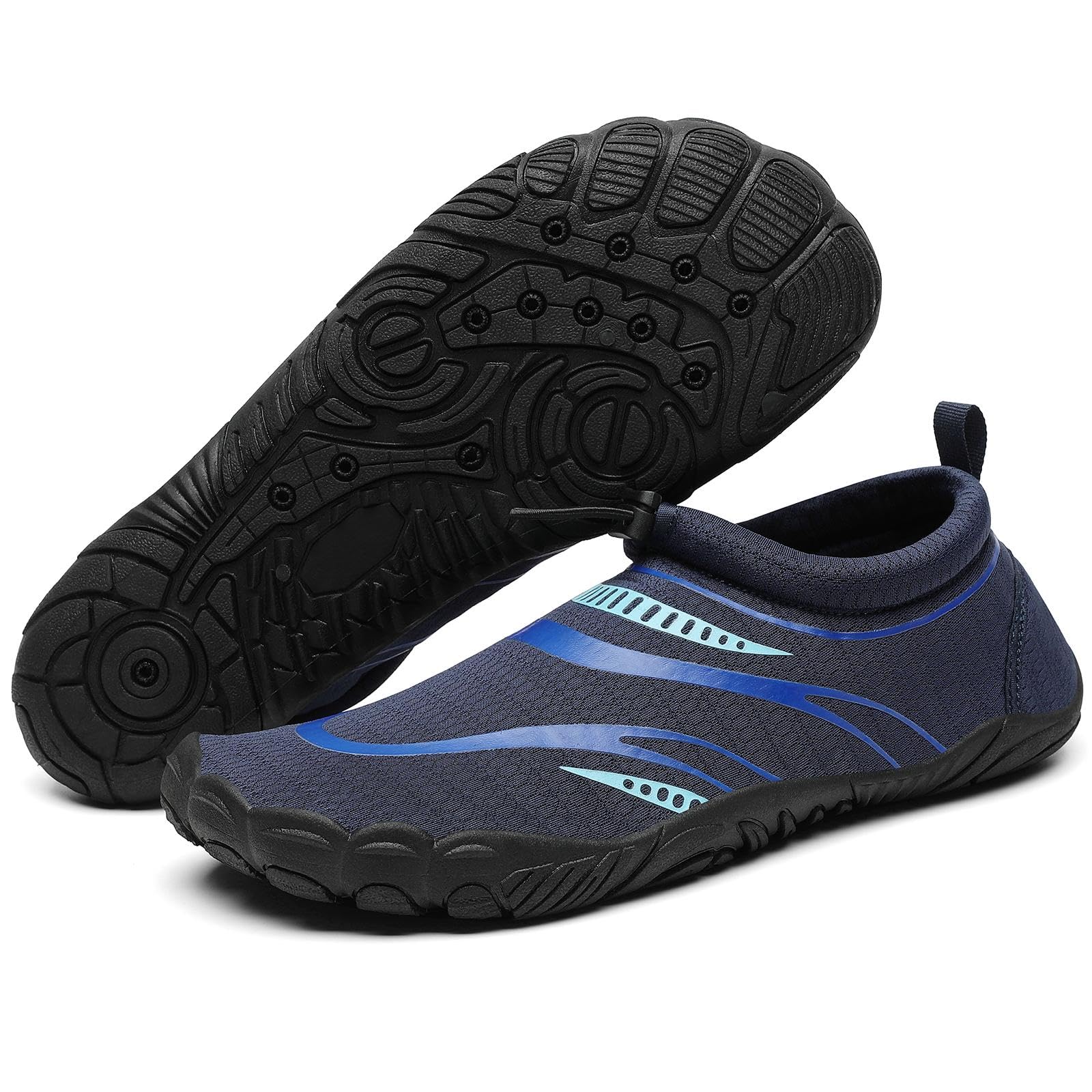 Mishansha Barefoot Shoes for Men Lightweight Water Shoes Men Quick Dry Swim Aqua Five Toe Beach Shoes Blue Black-E0153 13.5 Women/11.5 Men