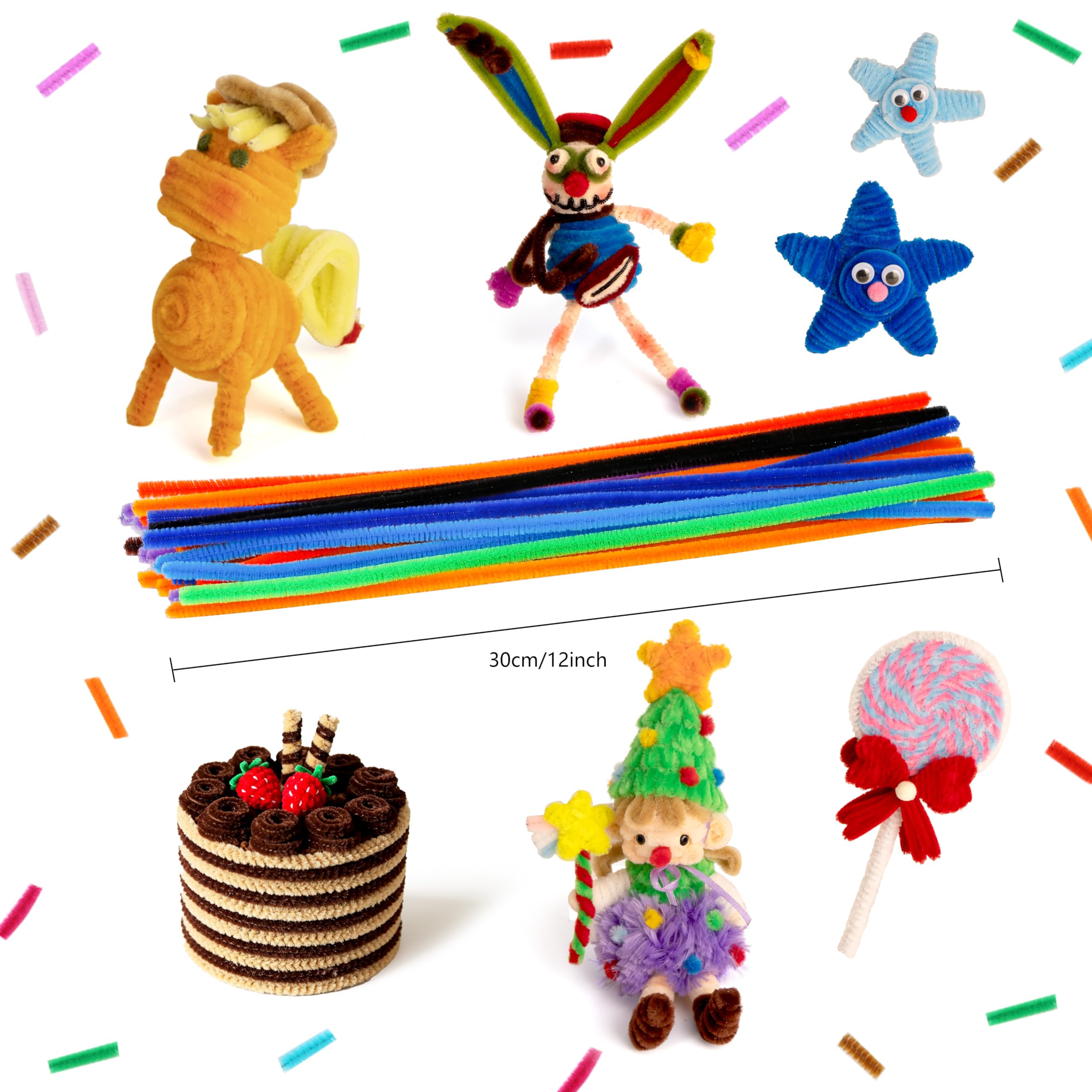 Caydo 200 PCS Thick Pipe Cleaners Craft Supplies Multi-Color Chenille Stems for Art and Craft Projects Kids Creative Toys DIY Valentine's Day Decorations (12inch x 6mm)