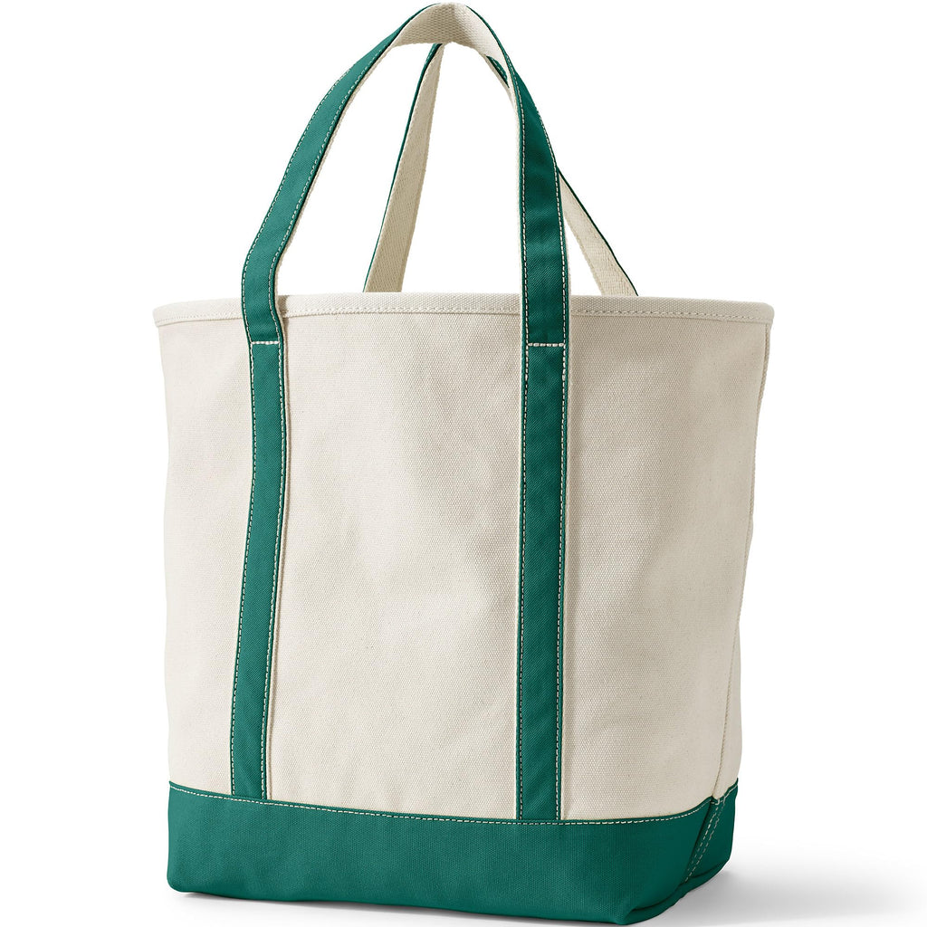 Lands' End Natural Open Top Canvas Tote Natural/bright Spruce Large Regular Handle