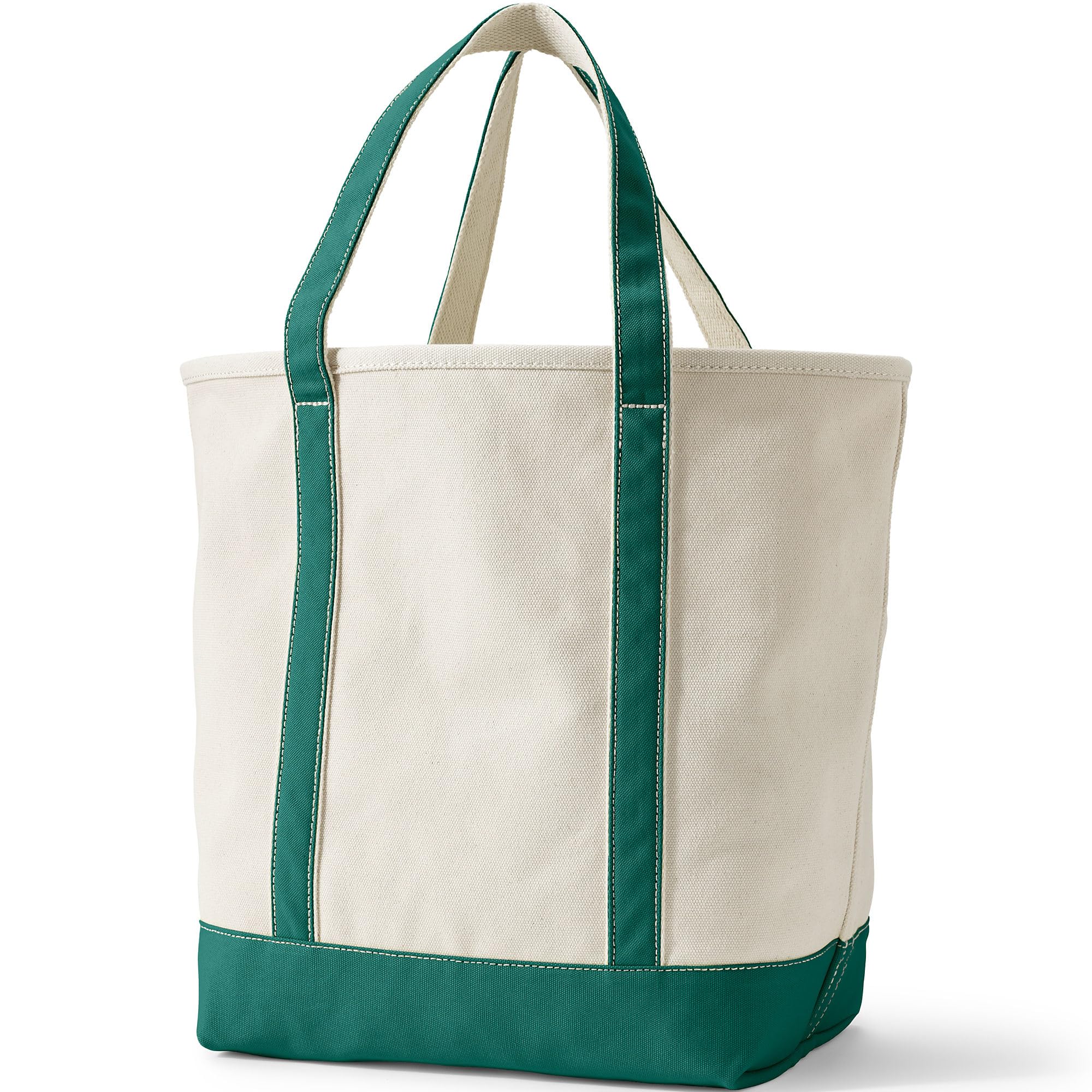 Lands' End Natural Open Top Canvas Tote Natural/bright Spruce Large Regular Handle