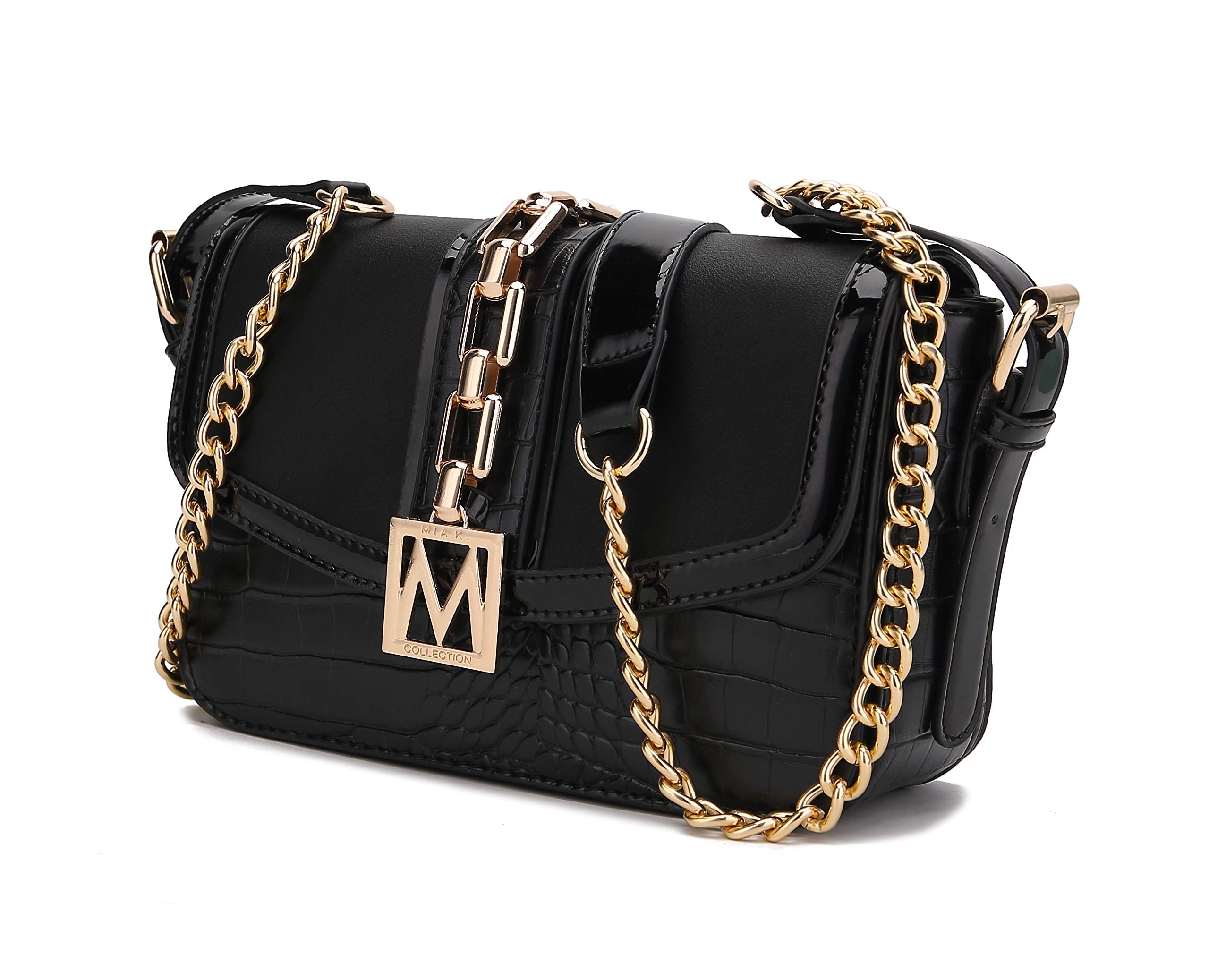 MKF Crossbody Bag for Women – PU Leather Lady Pocketbook Handbag – Side Messenger Purse, Shoulder Chain Strap Black