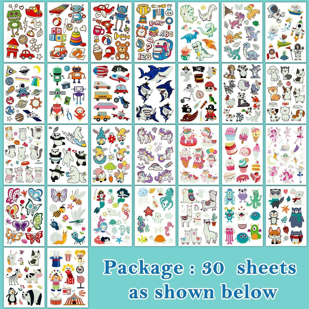 Partywind 380 Styles (30 Sheets) Luminous Tattoos for Kids, Mixed Styles Temporary Tattoos Stickers with Mermaid/Dinosaur/Space/Pirate for Boys and Girls, Glow Party Supplies