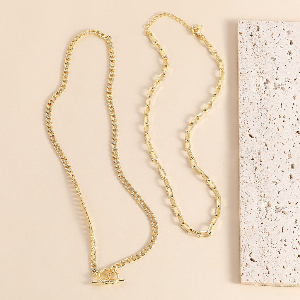 CHESKY Layered Necklaces for Women, 14K Gold Plated Chain Necklace Trendy Cuban Link Paperclip Chain Toggle Clasp Necklace Fashion Chunky Jewelry Accessories for Women
