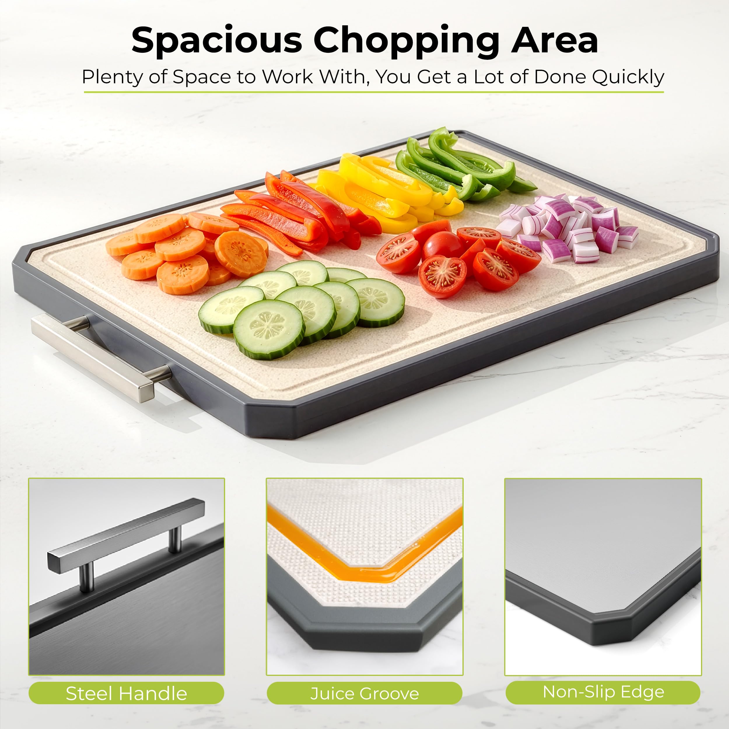 Freshware Titanium Cutting Board for Kitchen, Set of 2, Double Sided Cutting Boards, Pure Titanium/PP, Chopping Board with Juice Grooves, Dishwasher Safe, Medium 12.1" by 8.3" and Large 16.2" by 11"