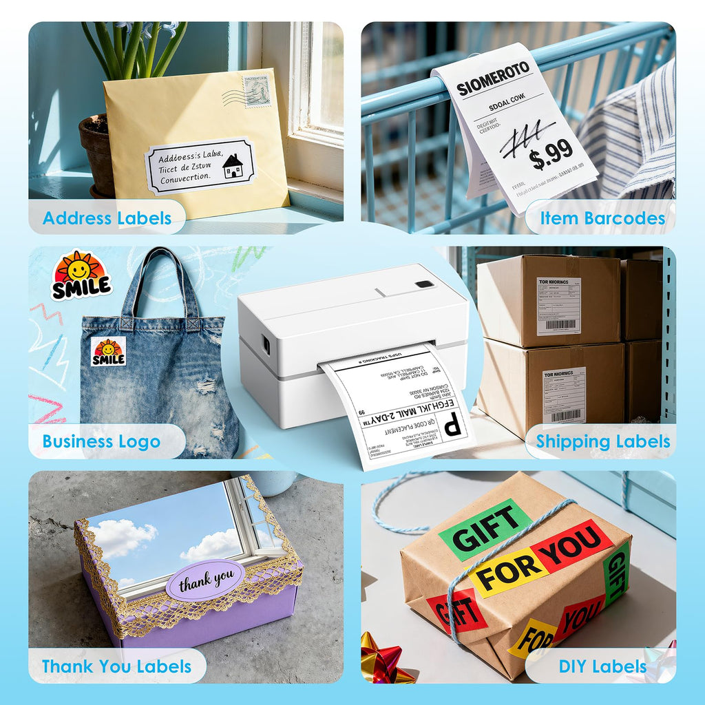 KNAON Bluetooth Thermal Shipping Label Printer, 4x6 Portable Thermal Address Label Printer for Small Business, Compatible with iPhone,Android,Windows,Mac–Works with Ebay Shopify USPS&More, White