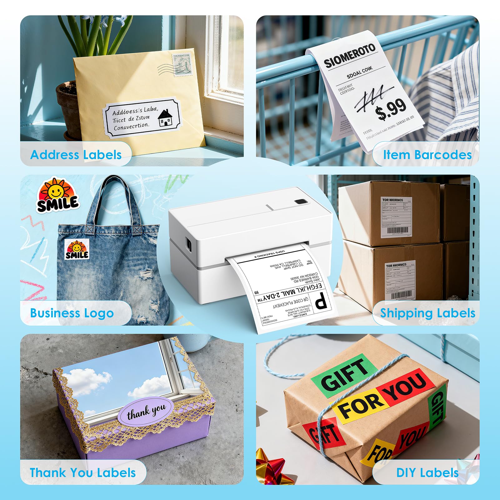 KNAON Bluetooth Thermal Shipping Label Printer, 4x6 Portable Thermal Address Label Printer for Small Business, Compatible with iPhone,Android,Windows,Mac–Works with Ebay Shopify USPS&More, White