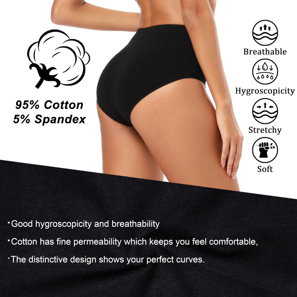 Molasus Women's Soft Cotton Underwear Briefs High Waisted Postpartum Panties Ladies Full Coverage Plus Size Underpants Black,XXL