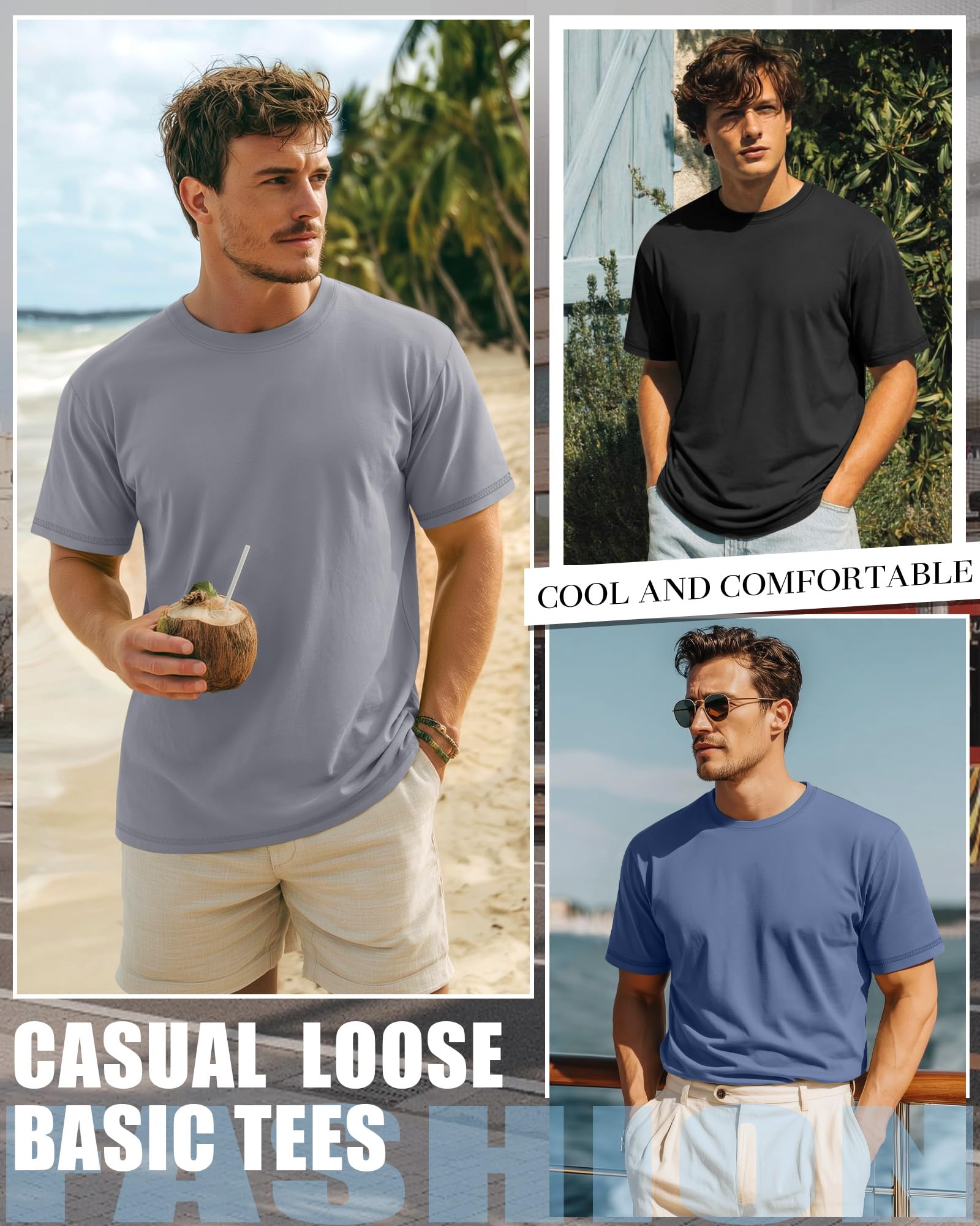 Neer 3 Pack Big and Tall Shirts for Men L-7xl, Short Sleeve Men Crewneck Tops Loose Casual Large T-Shirts Summer Basic Tee(Black, Light Gray, Blue,4X-Large)