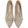 Ablanczoom Ballet Flats Shoes for Women: Dressy Pointed Toe Bow Knit Flats Comfortable Slip On Work Business Casual Shoes Beige