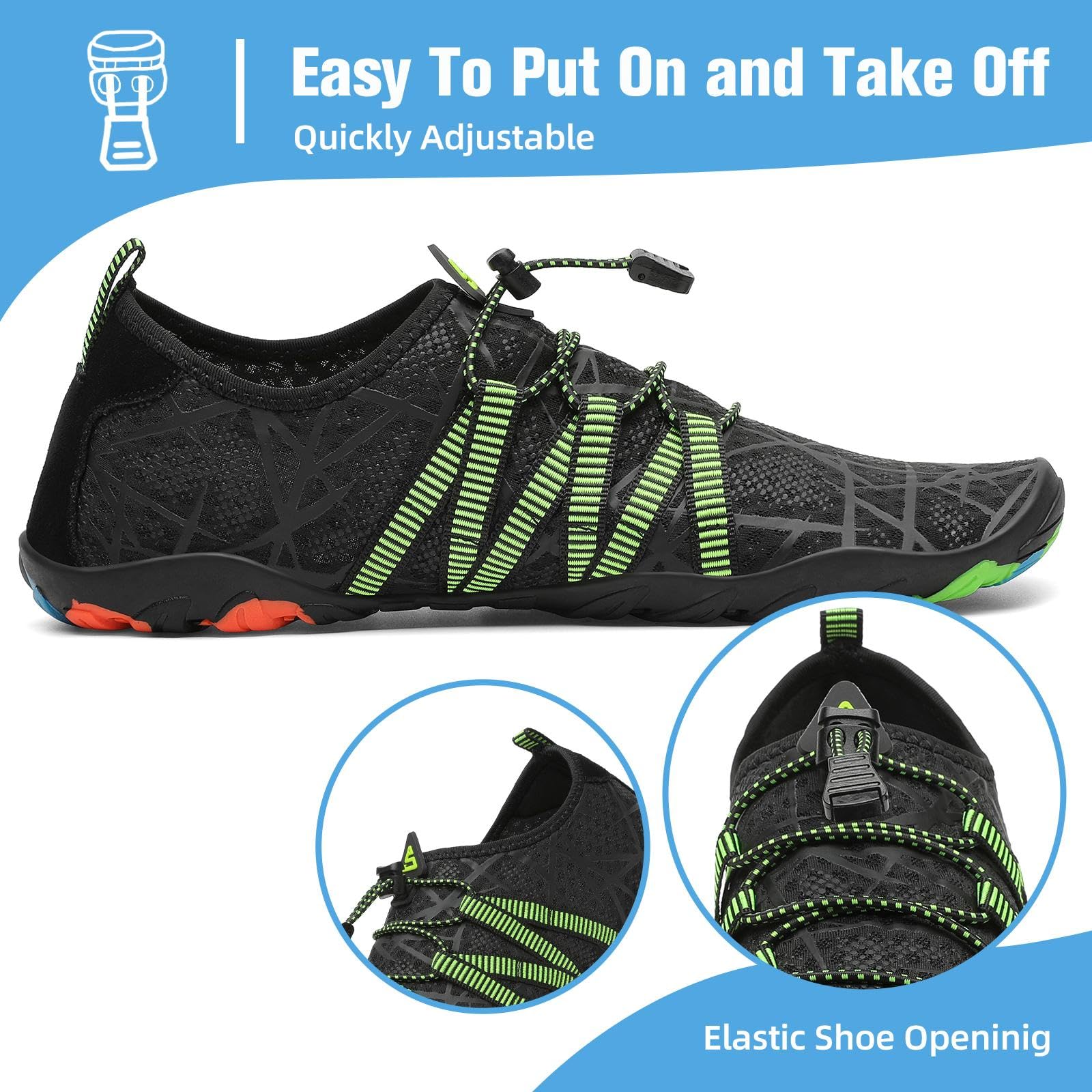 Mishansha Water Shoes for Women Men, Quick-Dry Barefoot Swim Shoes with Drainage Holes, Lightweight Aqua Shoe for Beach Pool River Boating Yoga Walking 8 Women/6.5 Men Eerie Black