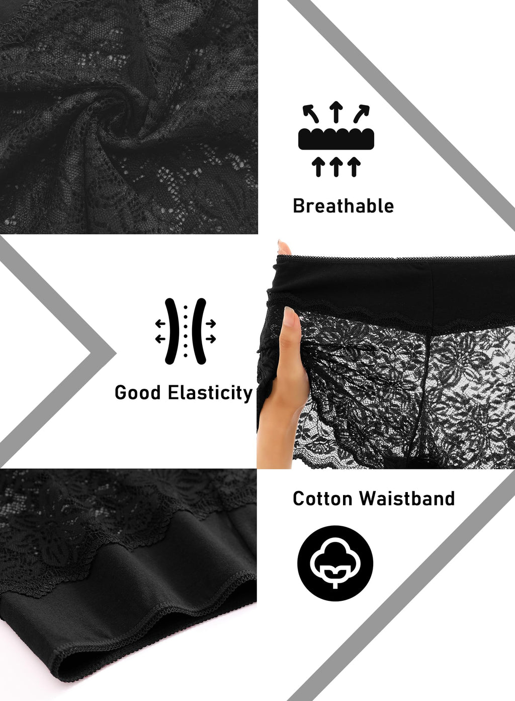 ALL OF SHE Lace Boyshort Sexy Underwear Womens Panties Cheeky Plus Size Lingerie Stretch Cotton Waistband S-3XL 5 Pack