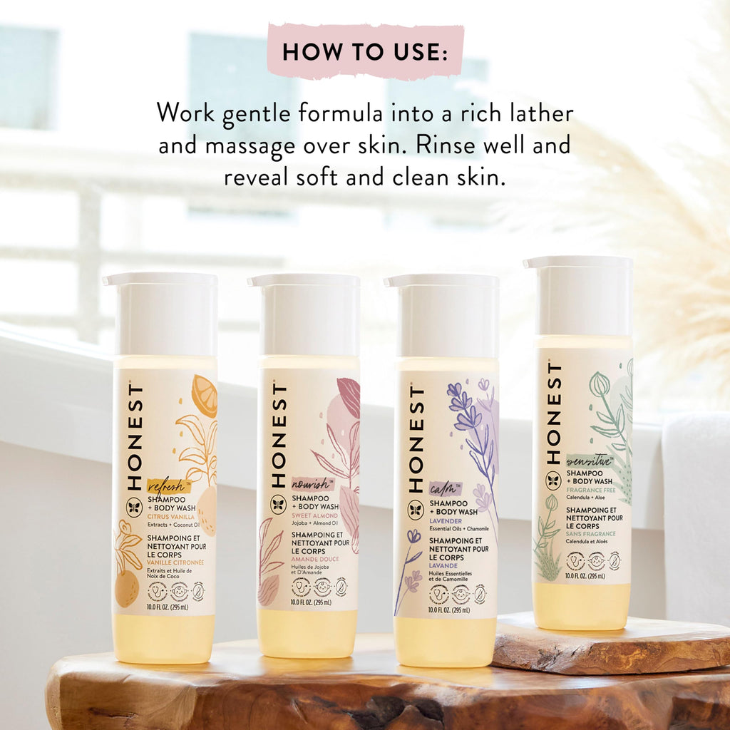 The Honest Company 2-in-1 Cleansing Shampoo Body Wash Gentle for Baby, Naturally Derived, Tear-free, Hypoallergenic, Lavender Calm, 18 fl oz