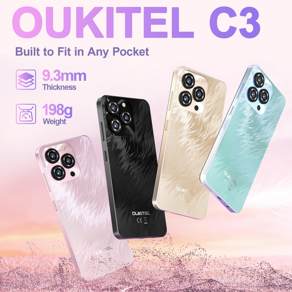 OUKITEL C3 Cell Phone Unlocked 2025-16GB RAM+64GB/TF 1TB ROM Smartphone, 5000mAh Battery, 6.52'' Waterdrop Screen, 13MP+5MP Camera, 4G Dual SIM Android Phone, Face ID/3.5mm Jack/GPS/BT5.0, Grey