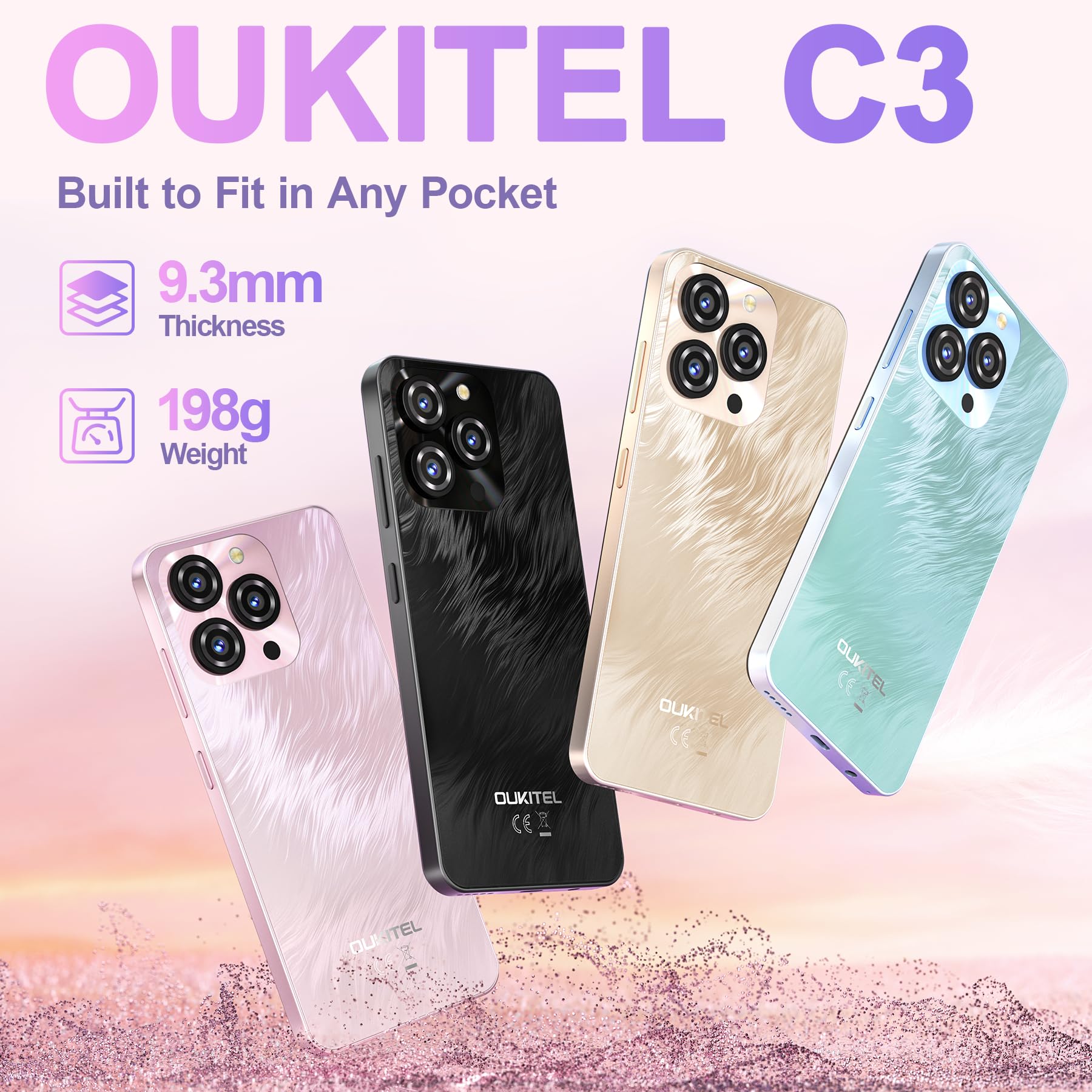 OUKITEL C3 Cell Phone Unlocked 2025-16GB RAM+64GB/TF 1TB ROM Smartphone, 5000mAh Battery, 6.52'' Waterdrop Screen, 13MP+5MP Camera, 4G Dual SIM Android Phone, Face ID/3.5mm Jack/GPS/BT5.0, Grey