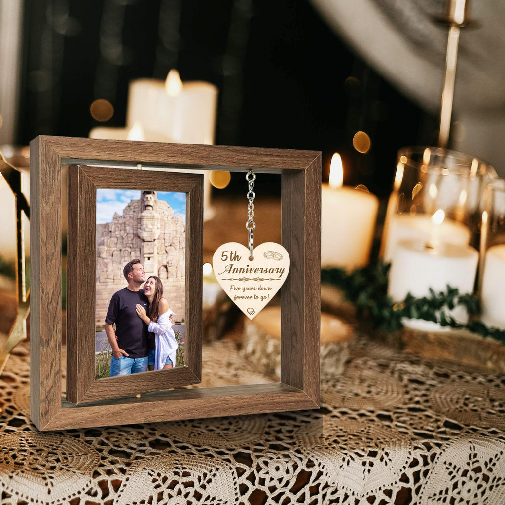 EYITUPC 5 Year Anniversary Picture Frame Gifts for Girlfriend Boyfriend Her Him, Wood 5th Wedding Anniversary Photo Frame for Wife Men Husband, Display 2 4x6 Inch